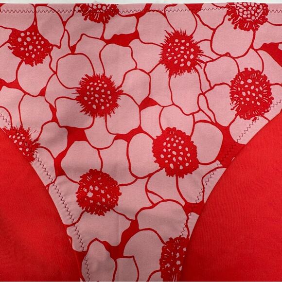 Aerie Classic Bikini Bottom Floral Print Red Pink Retro Vacation Size XL NEW - Picture 3 of 8